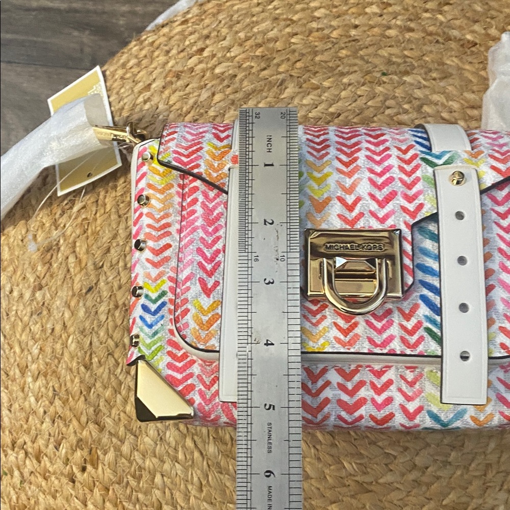 Michael Kors Multicolor Chevron Print SIgnature Crossbody Bag - White Trim NWT - Picture 8 of 12